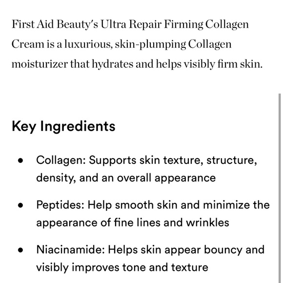 First Aid Beauty Ultra Repair Collagen Cream FAB Moisturizer Peptide Niacinamide - Picture 2 of 2